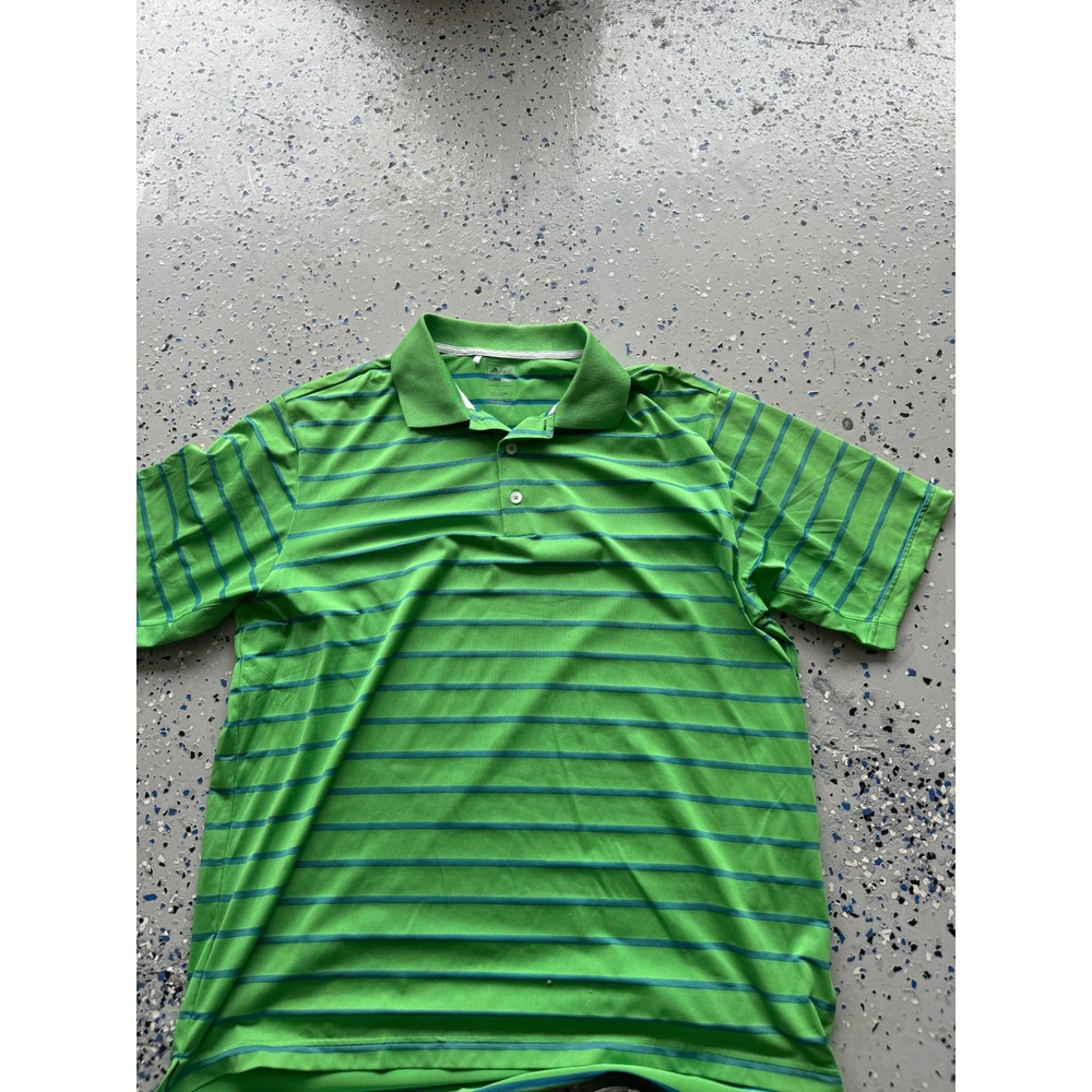 Adidas Golf Polo Shirt ClimaCool Striped‎ Athletic Green Blue Mens L